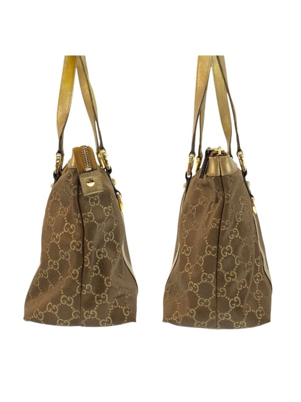 Gucci Abbey Gold Brown GG Canvas Leather Tote Shoulder - Picture 8 of 9